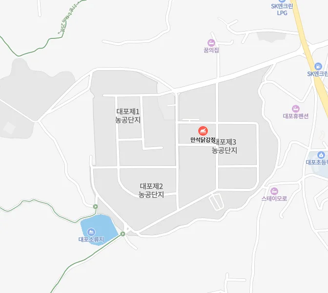 속초 대포제3농공단지에 표시된 만석닭강정 대포점 위치