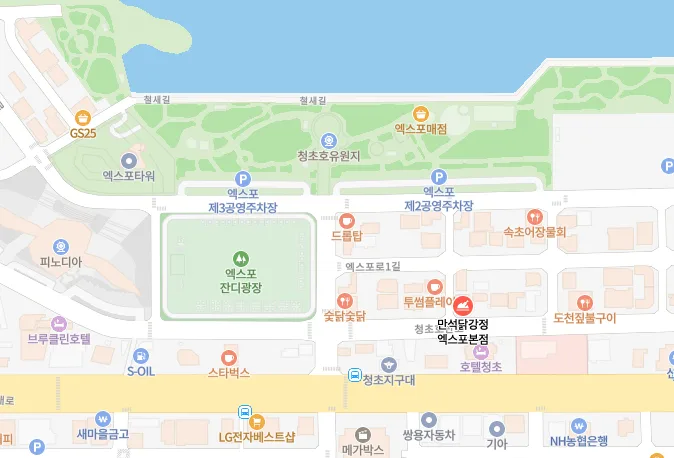 네이버지도에 표시된 만석닭강정 엑스포본점 위치