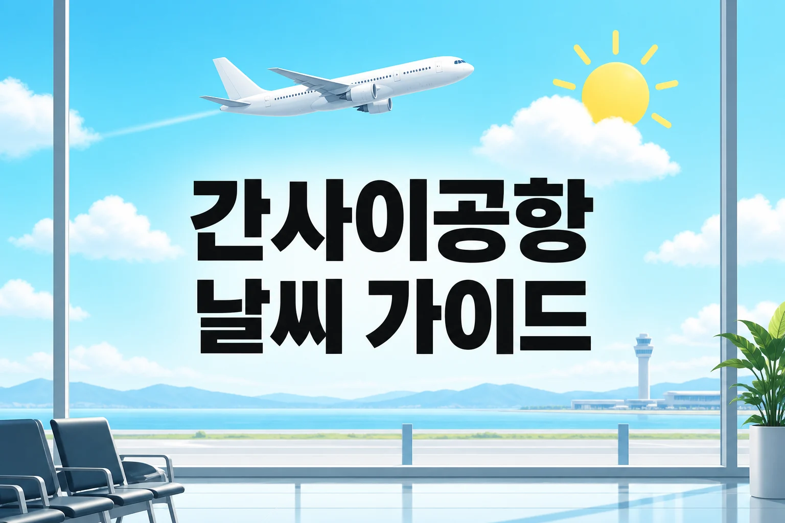 간사이공항 날씨 가이드: 비행기와 날씨를 표현한 일러스트